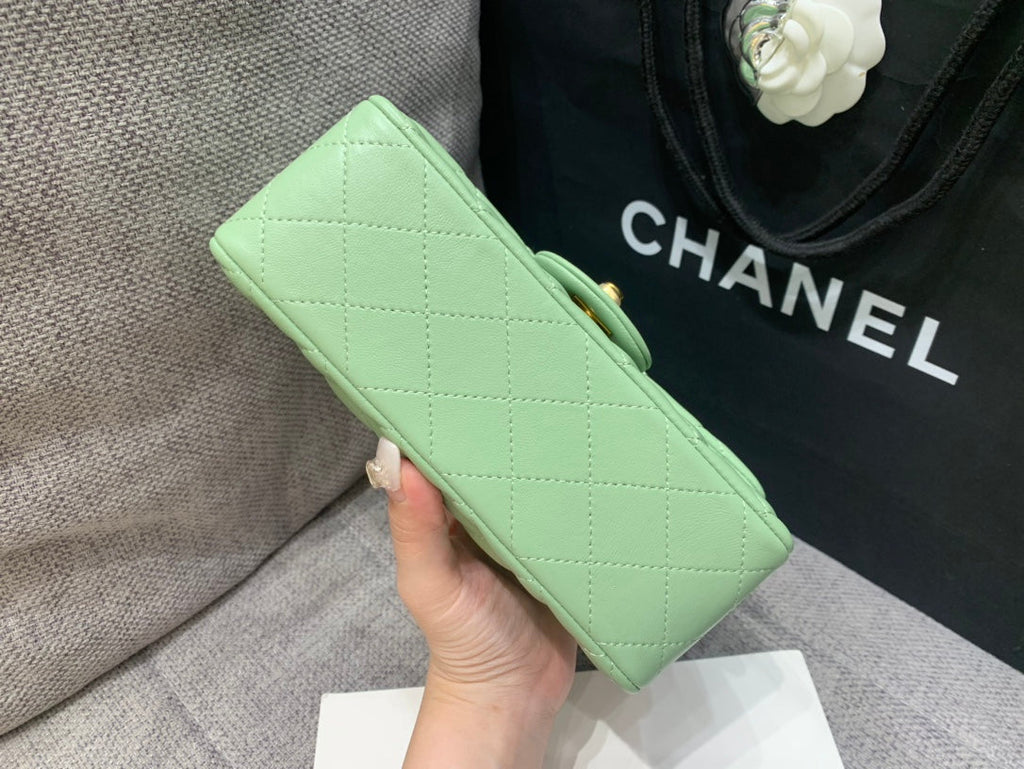 MINI RECTANGLE FLAP BAG 20CM LIME LAMBSKIN GOLD HARDWARE