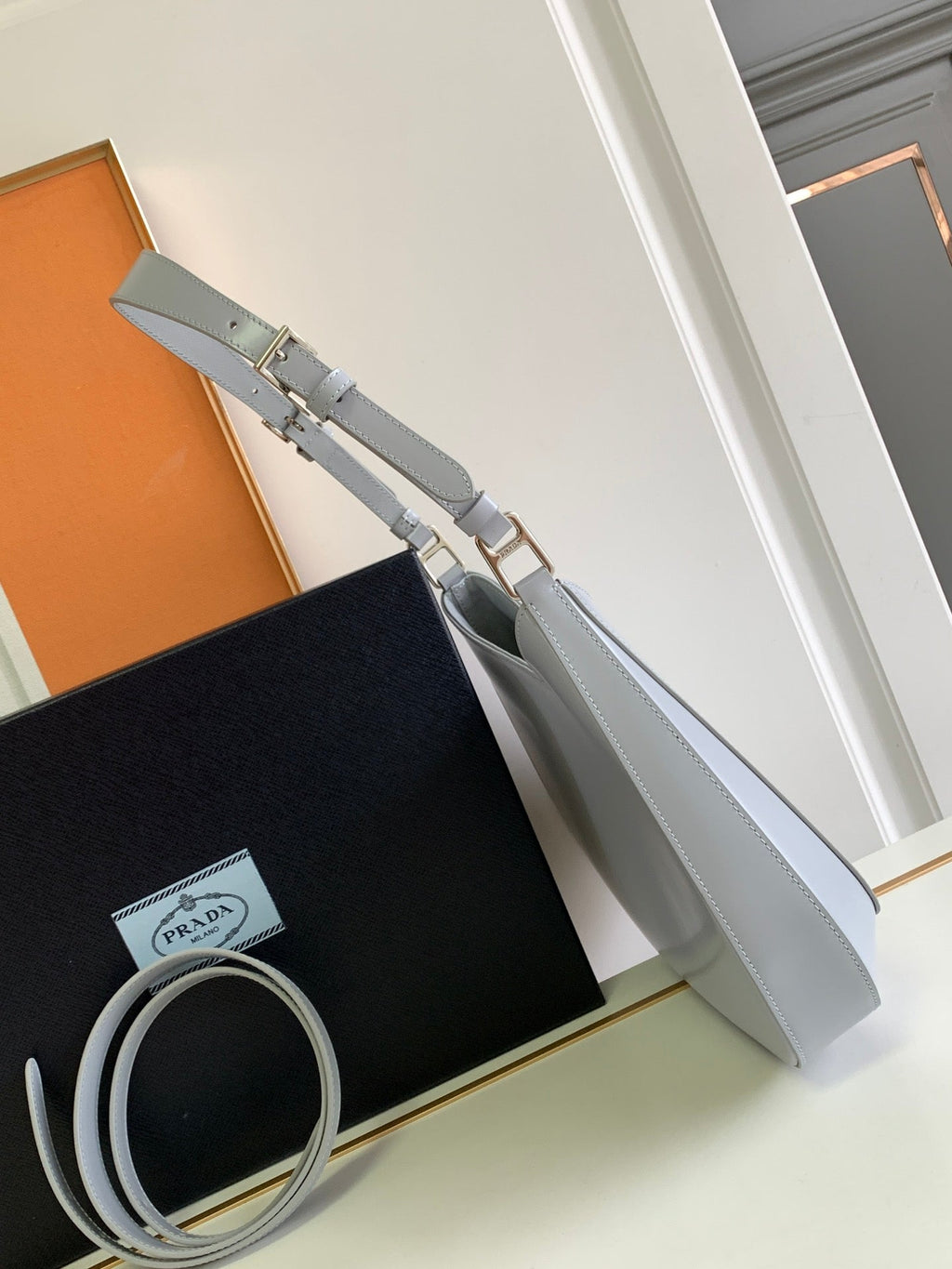 CLEO 30 GREY BRUSHED LEATHER SHOULDER BAG