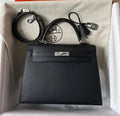 HM KELLY 25CM BLACK EPSOM SILVER HARDWARE