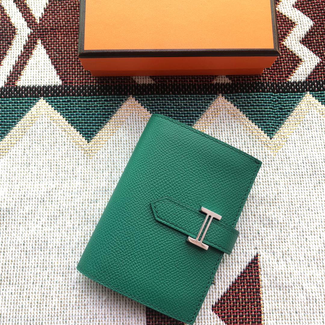 BEARN COMPACT WALLET 12 IN GREEN FOREST EPSOM LEATHER
