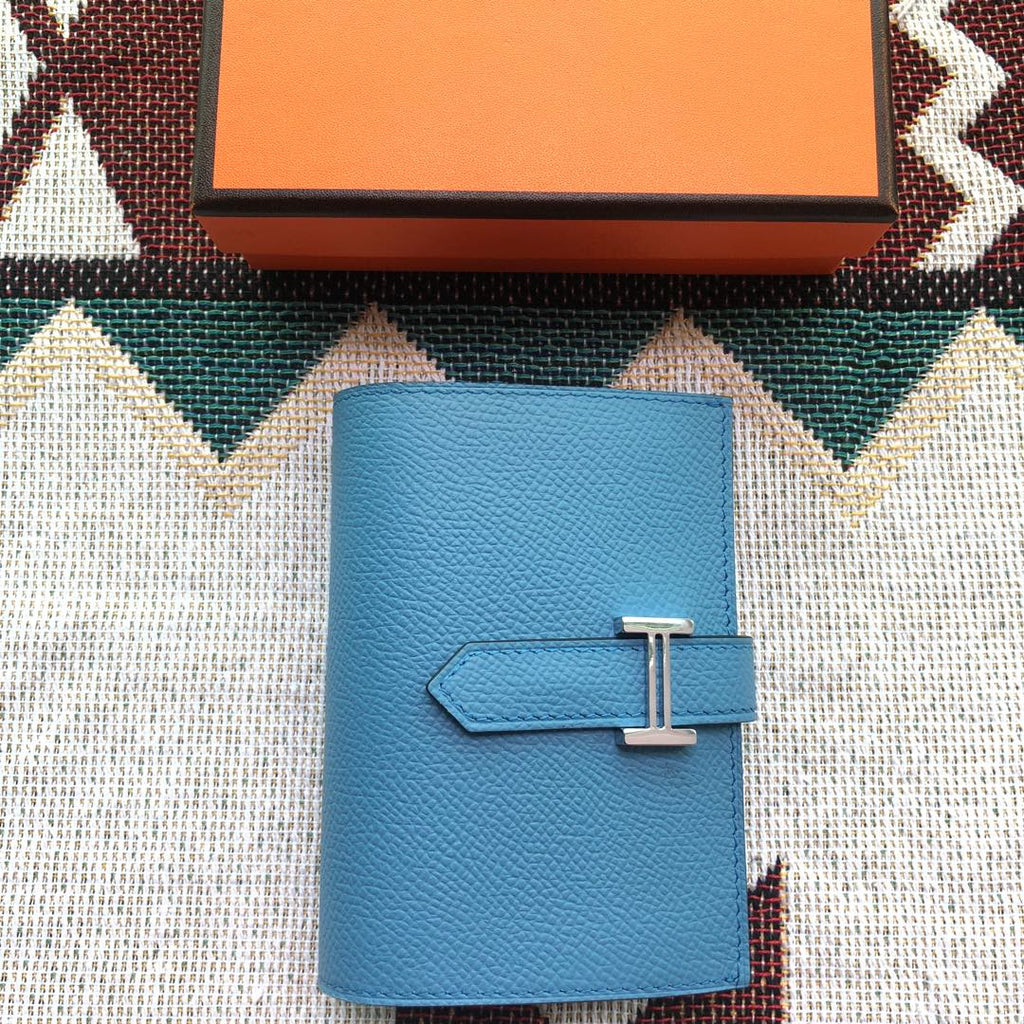BEARN COMPACT WALLET 12 IN OCEAN BLUE EPSOM LEATHER