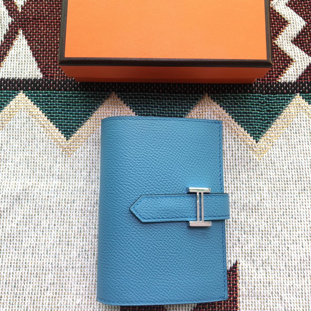 BEARN COMPACT WALLET 12 IN OCEAN BLUE EPSOM LEATHER