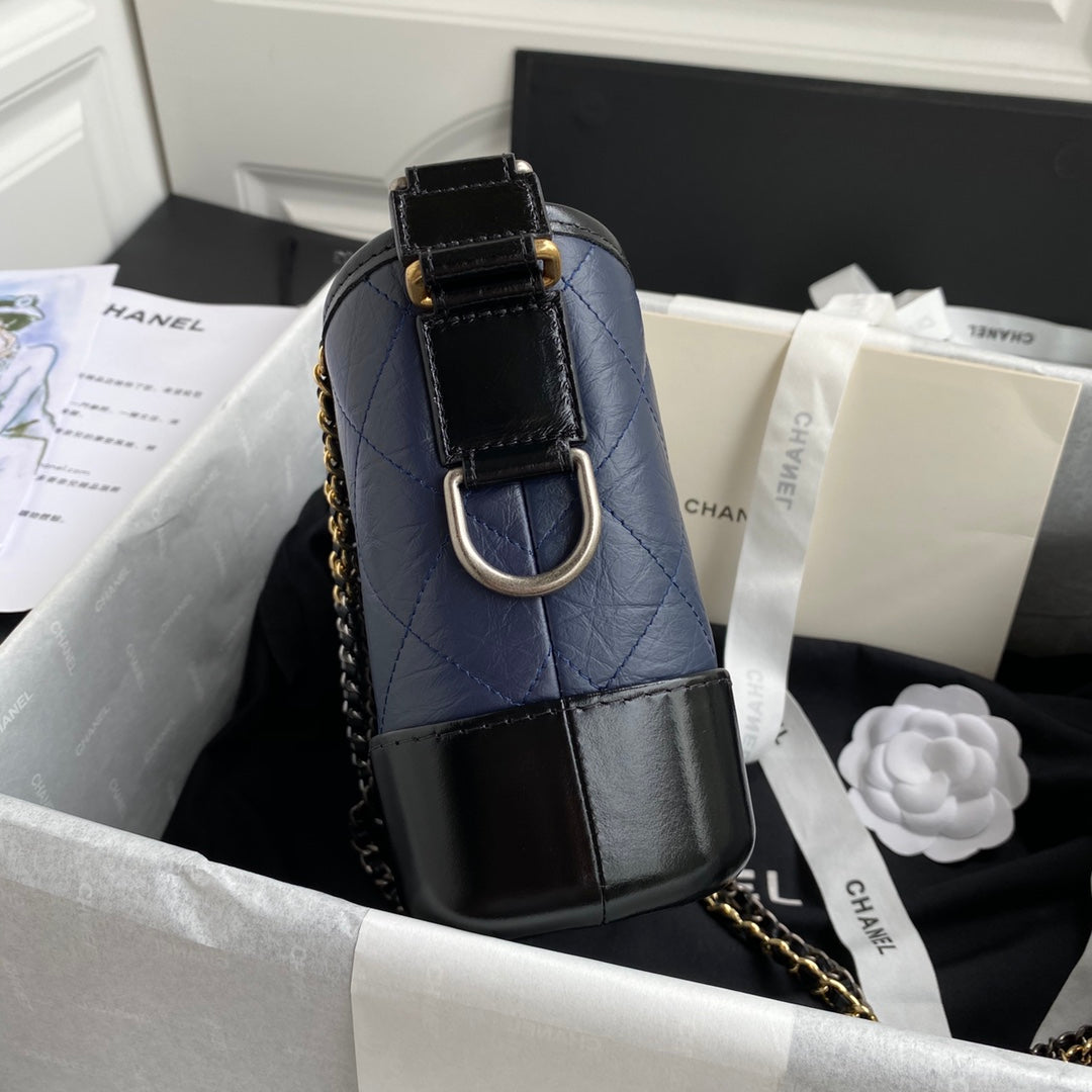 CC GABRIELLE MINI 20 HOBO BAG IN MIDNIGHT BLUE MIX BLACK CALFSKIN