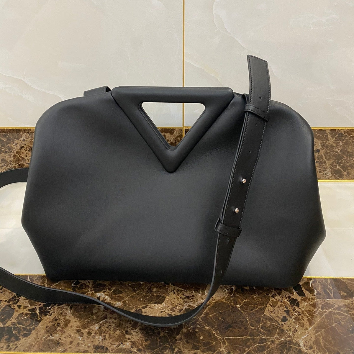 TRIANGLE HANDLE BAG 31 IN BLACK LAMBSKIN