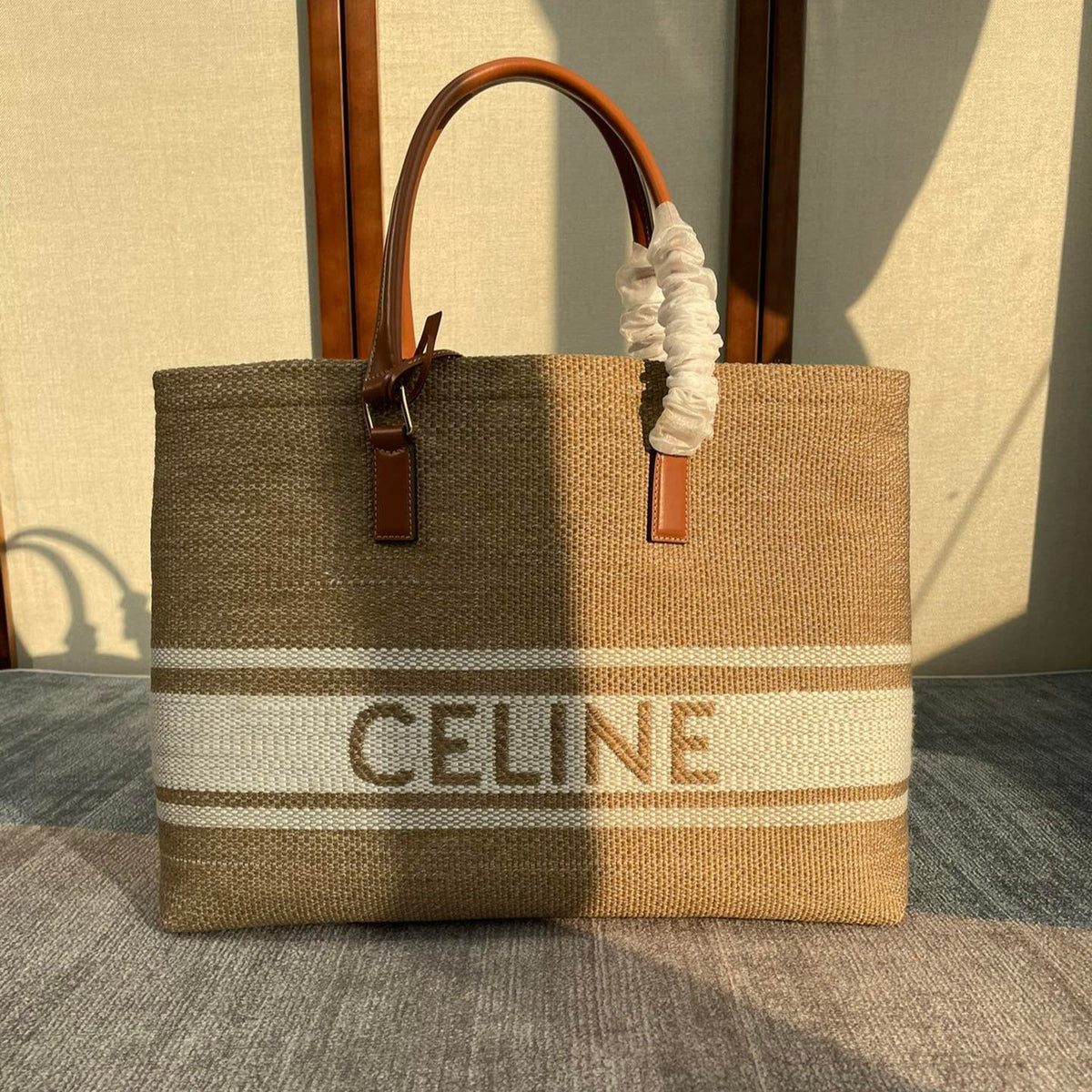 CABAS 44 PRINTED CANVAS BROWN WHITE TOTE