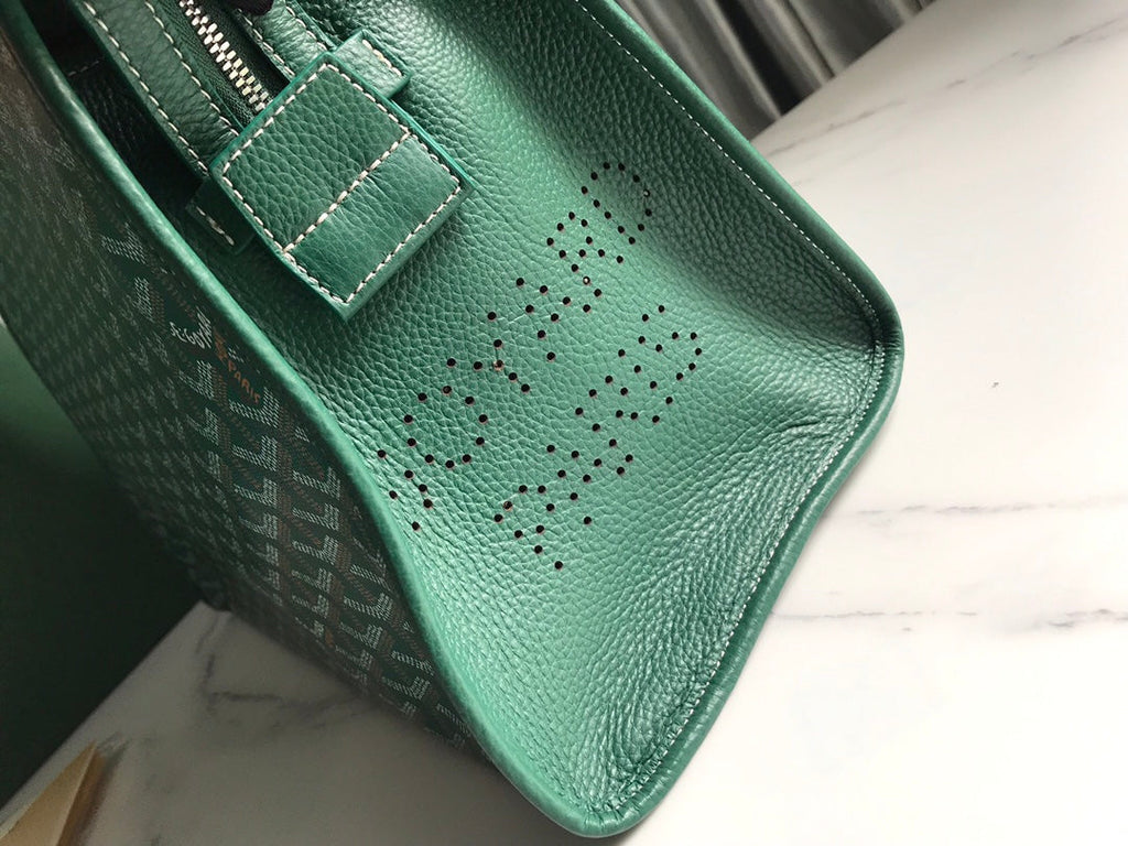HARDY PM BAG 40 IN GREEN GOYARDINE CANVAS AND TAURILLON LEATHER TRIM
