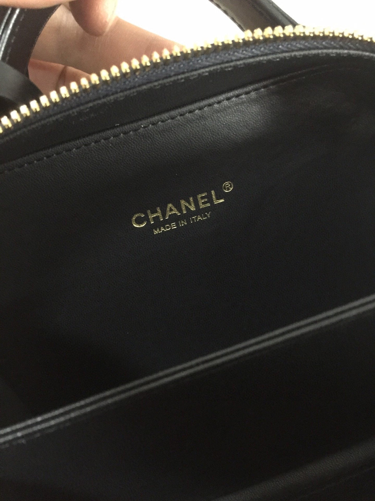CC MINI 17 VANITY CASE IN AEGEAN BLUE MIX BLACK CALFSKIN GOLD HARDWARE