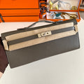 KELLY CUT 31 IN WOOD BROWN CALFSKIN WITH SILVER HARDWARE