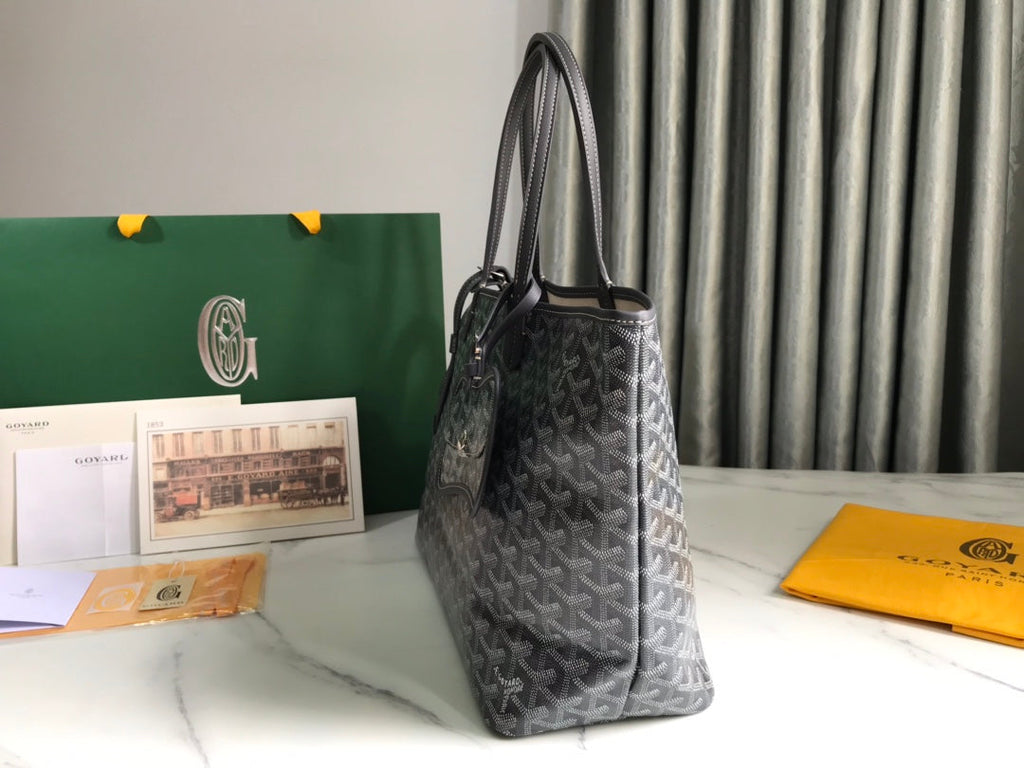 CHIEN GRIS BAG 33 IN GREY BLACK GOYARDINE CANVAS AND CALFSKIN TRIM