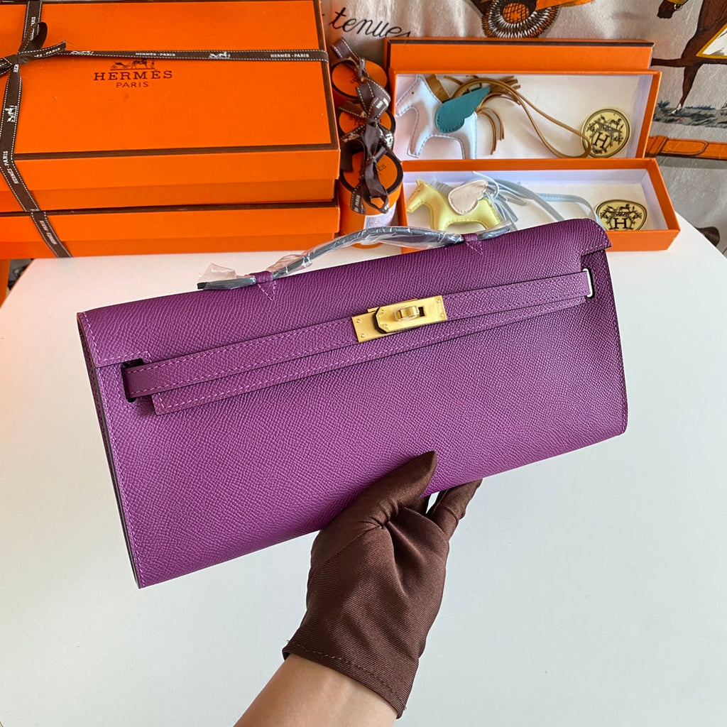 KELLY CUT 31 IN VIOLET PURPLE CALFSKIN WITH GOLD HARDWARE