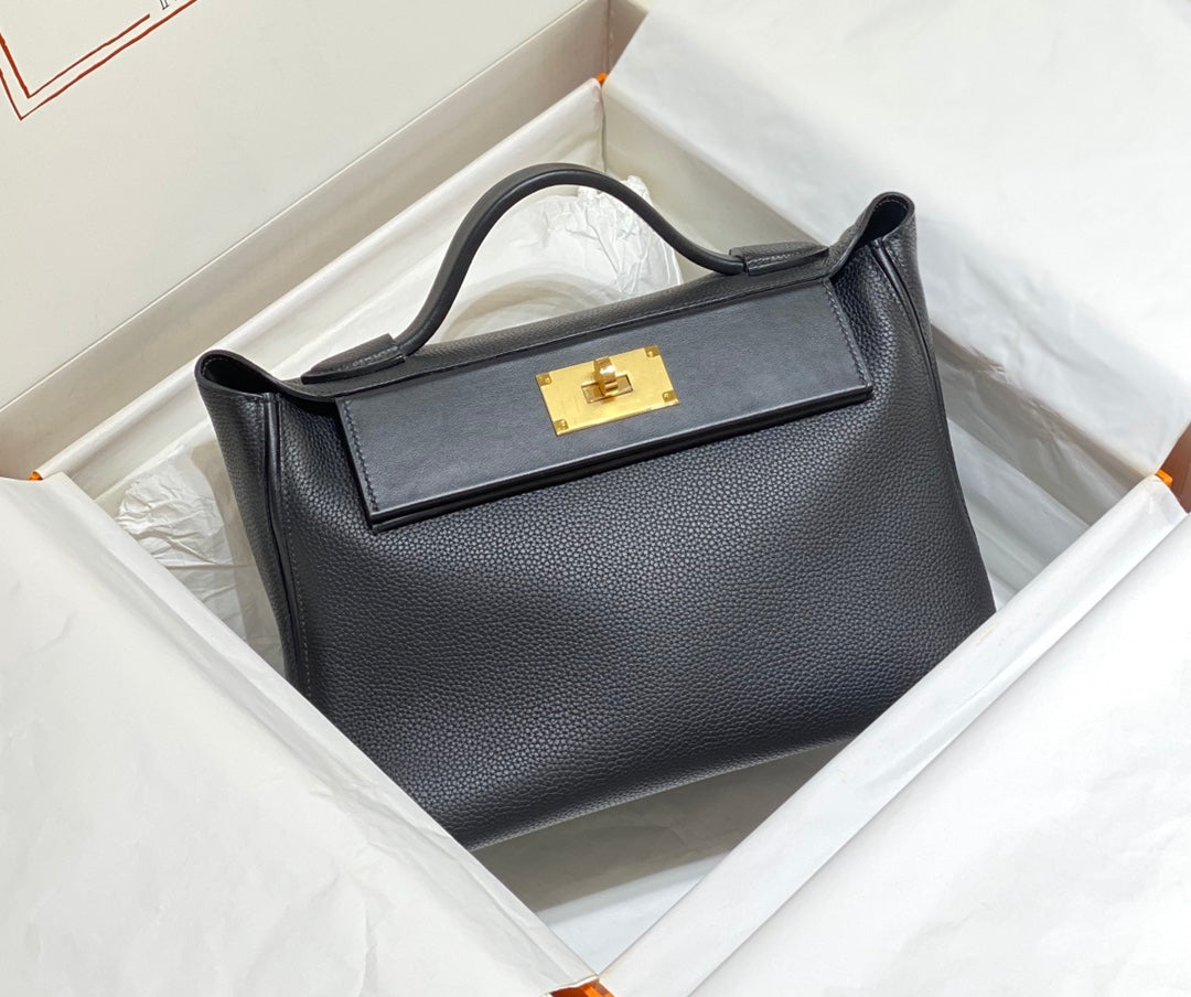 MINI 24/24 29CM IN BLACK EVERCOLOR CALFSKIN GOLD KELLY BUCKLE