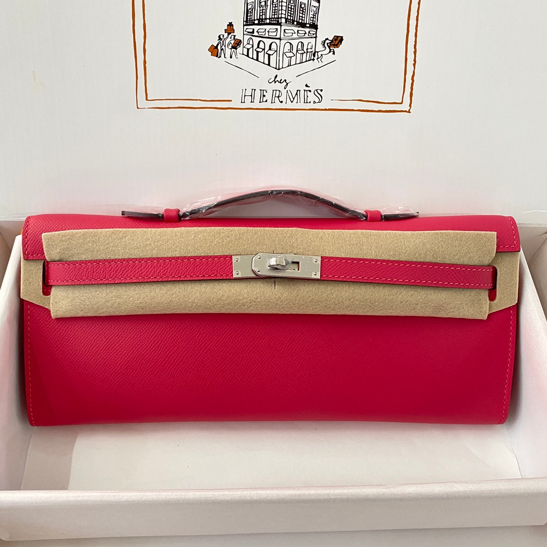 KELLY CUT 31 IN CHERRY RED CALFSKIN WITH SILVER HARDWARE