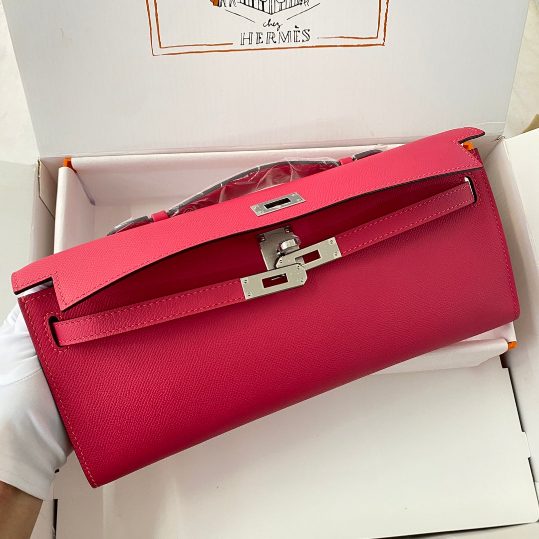 KELLY CUT 31 IN CHERRY RED CALFSKIN WITH SILVER HARDWARE