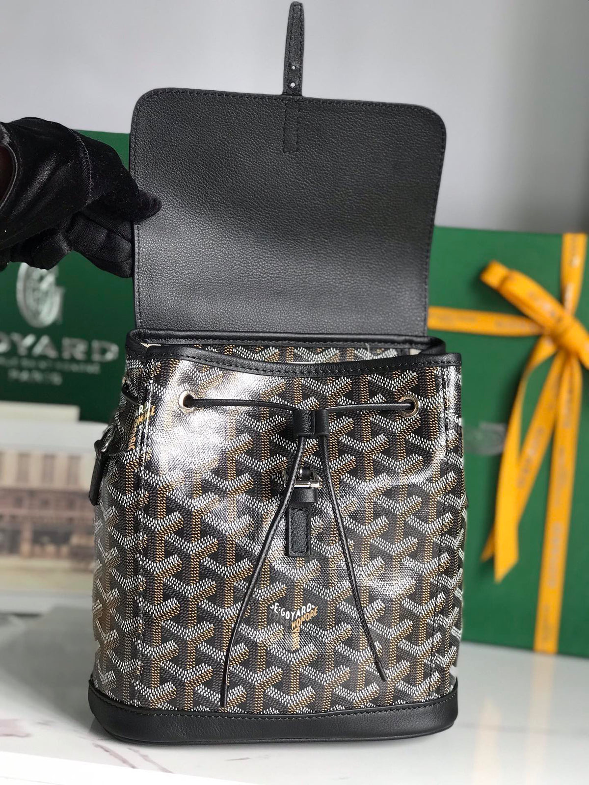 ALPIN MINI BACKPACK 21 IN BLACK LAMBSKIN AND GOYARDINE CANVAS