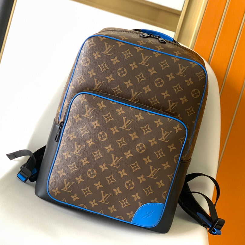 DEAN BACKPACK 42 IN BLUE AND BROWN MONOGRAM CANVAS
