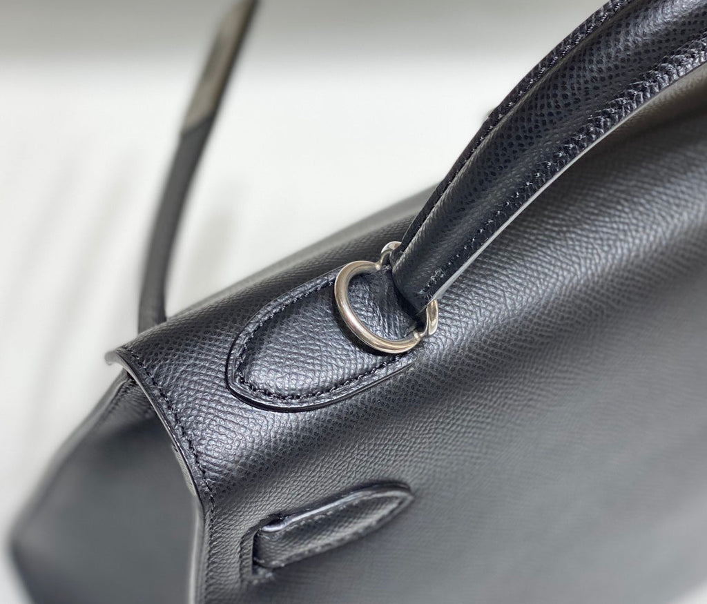 KELLY 28CM IN NOIR EPSOM CALFSKIN SILVER HARDWARE