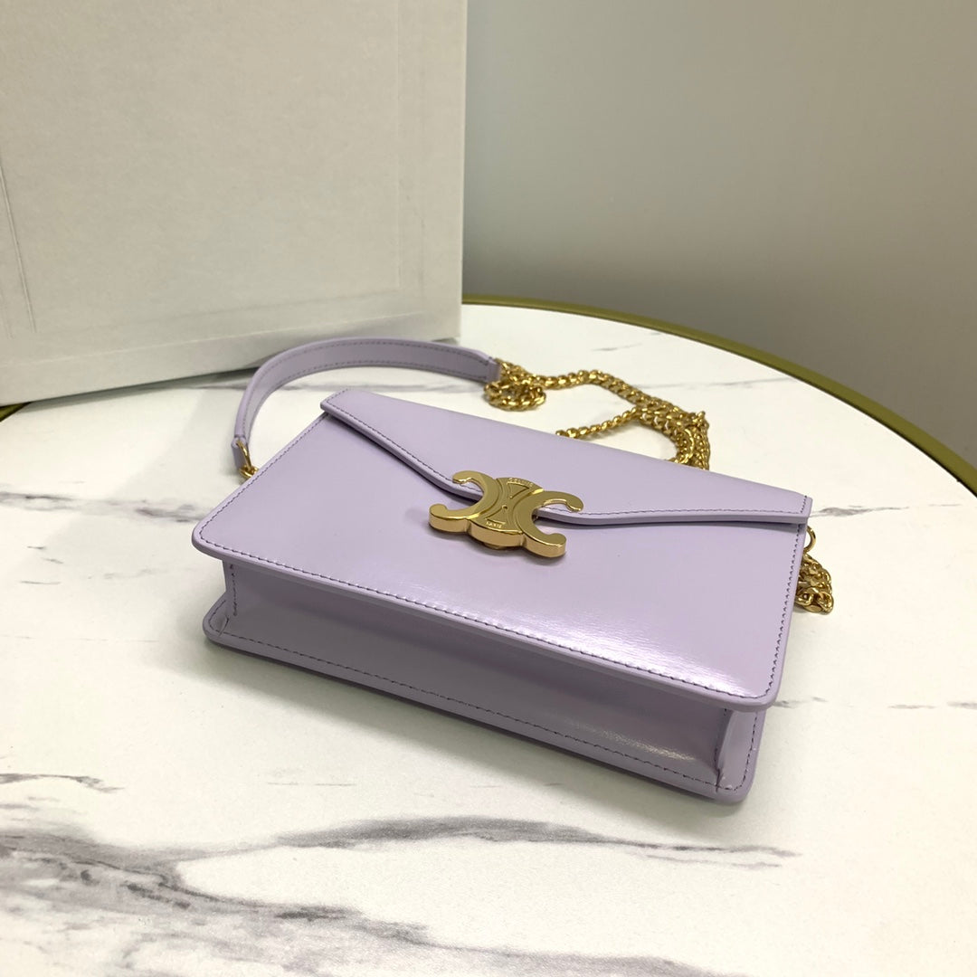 WALLET ON CHAIN MARGO 19 IN LIGHT LILAC SMOOTH CALFSKIN GOLD HARDWARE