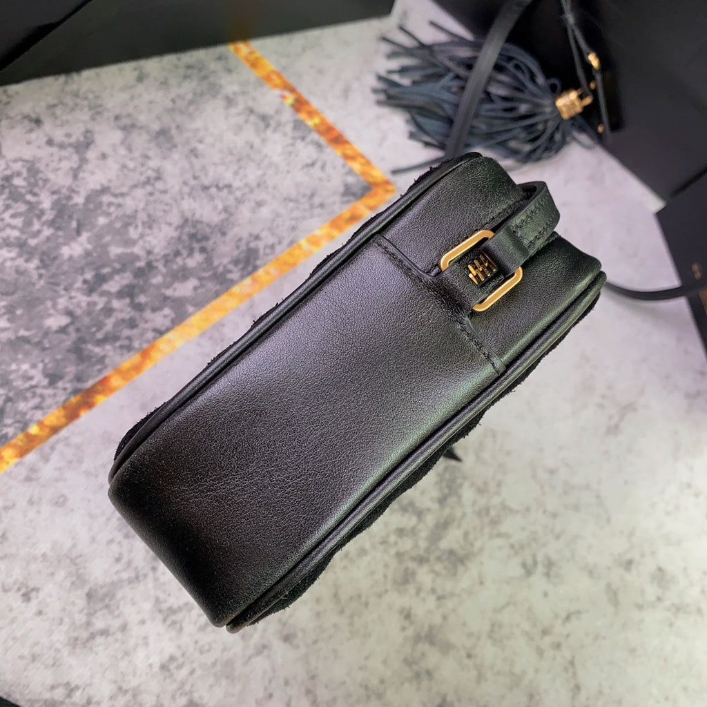 LOU CAMERA BAG 23 IN BLACK SUEDE AND CALFSKIN TRIM