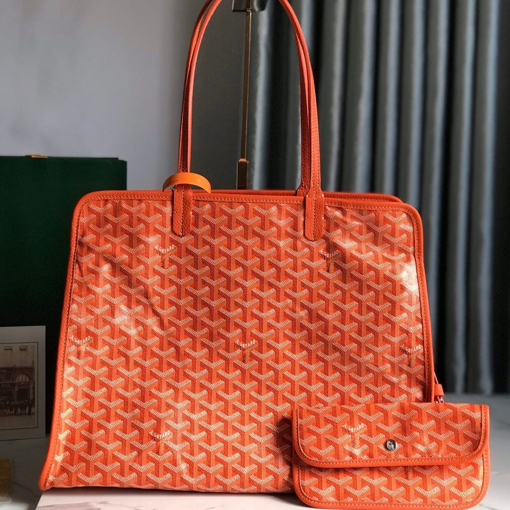 HARDY PM BAG 40 IN ORANGE GOYARDINE CANVAS AND TAURILLON LEATHER TRIM