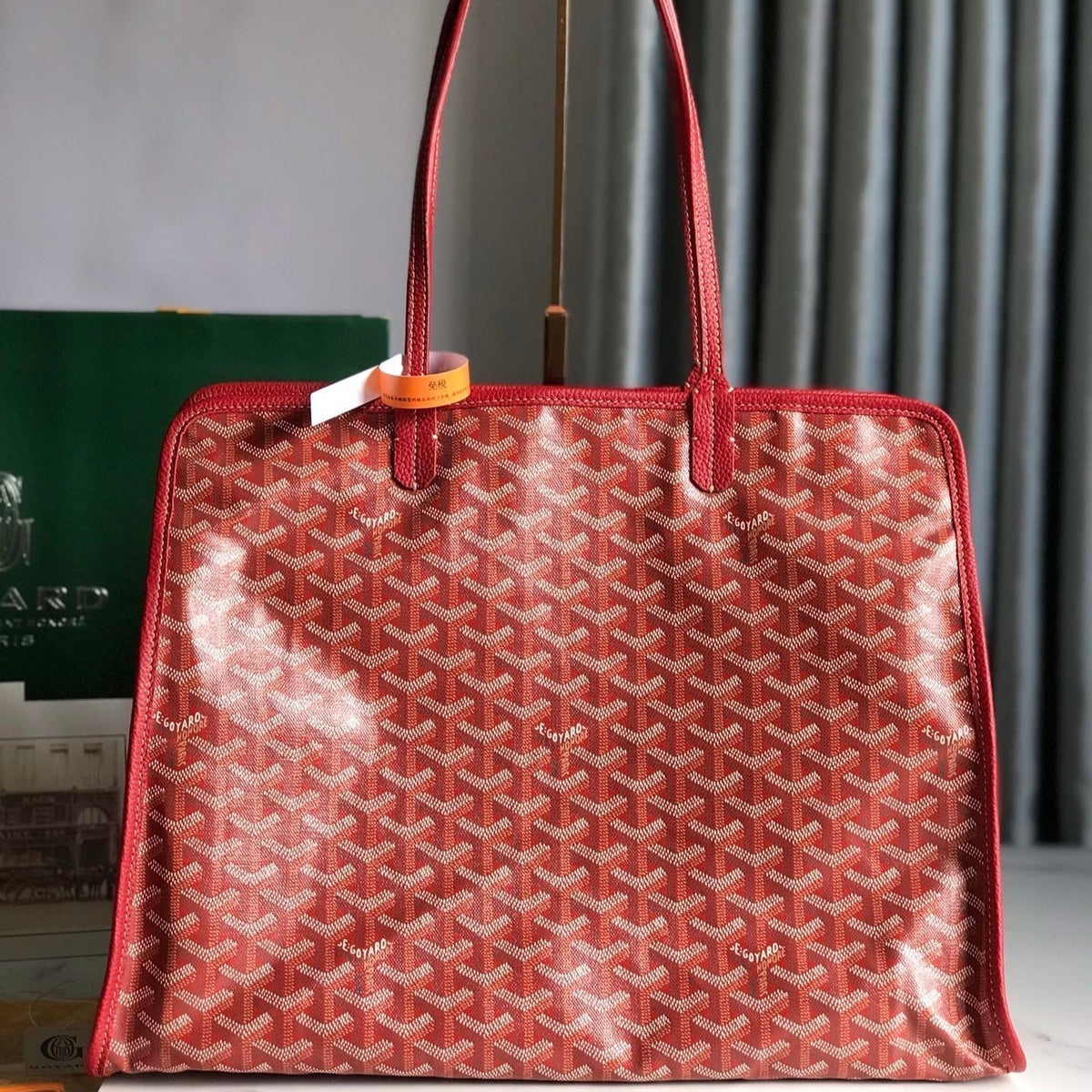 HARDY PM BAG 40 IN RED GOYARDINE CANVAS AND TAURILLON LEATHER TRIM