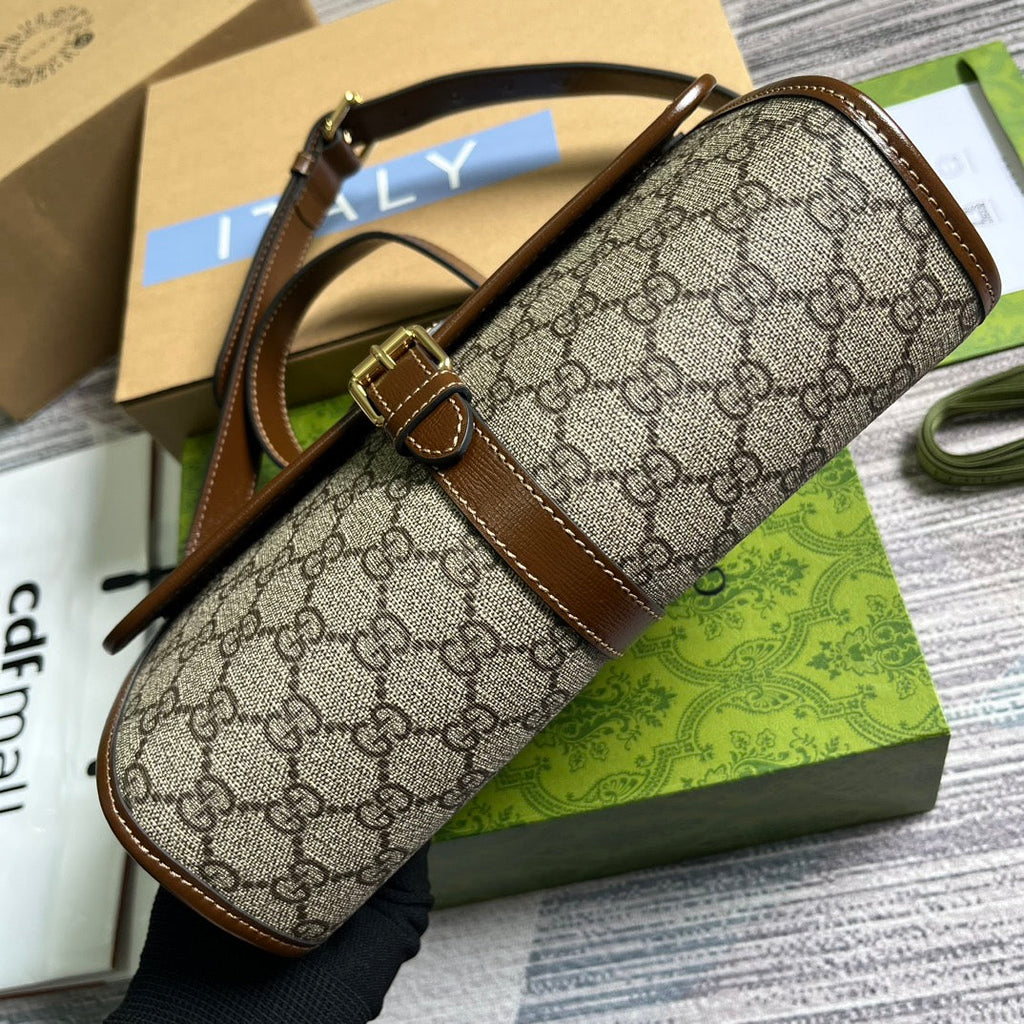 MESSENGER BAG 25 IN BEIGE CANVAS ANG BROWN CALFSKIN