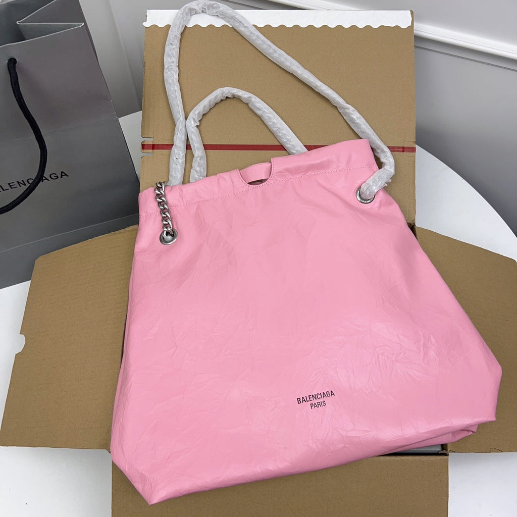 CRUSH LARGE TOTE BAG 46 IN PINK CRUSHED CALFSKIN SILVER HARDWARE