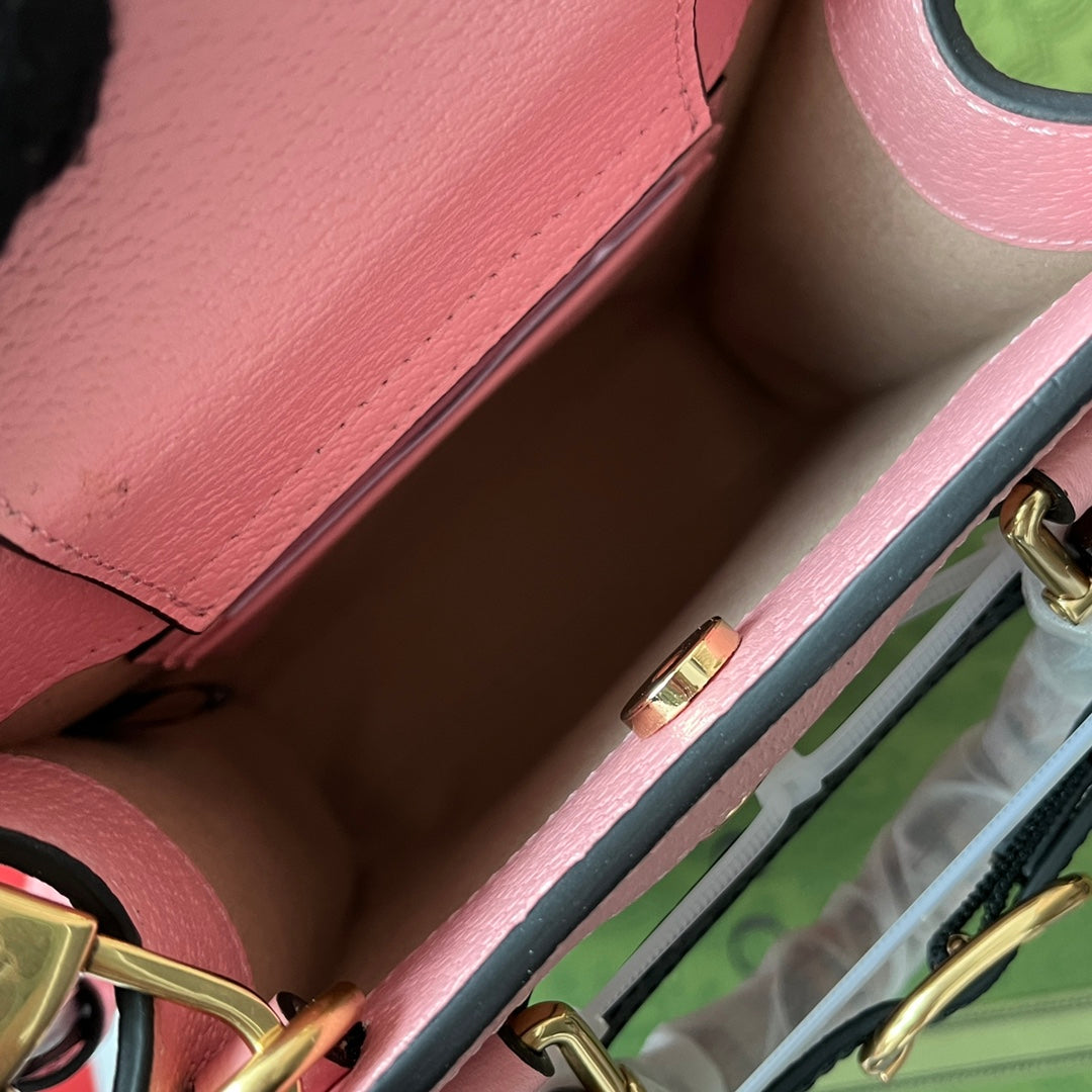 DIANA TOTE BAG 19 IN PINK LAMBSKIN WITH BAMBOO HANDLE
