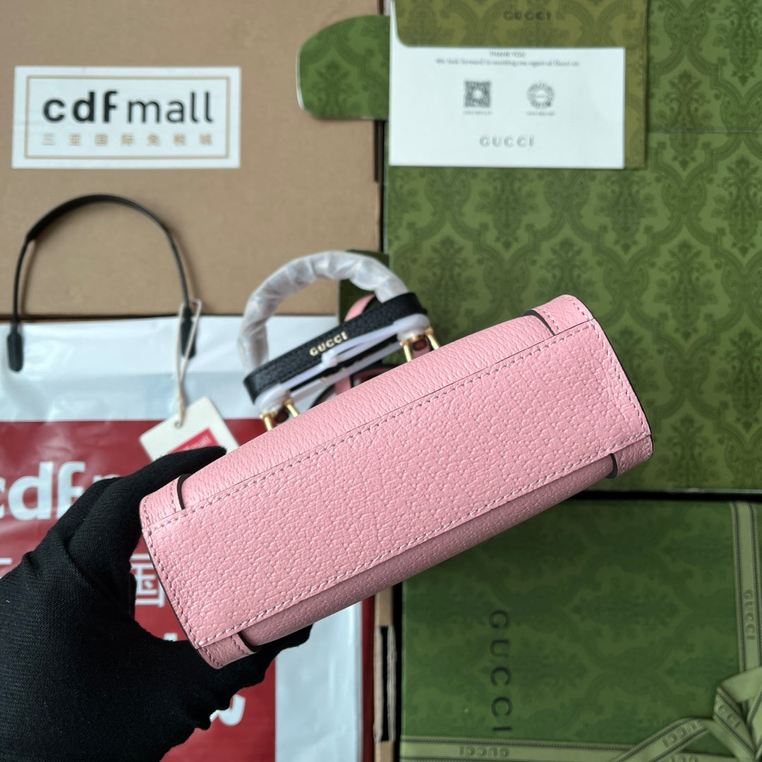 DIANA TOTE BAG 19 IN PINK LAMBSKIN WITH BAMBOO HANDLE