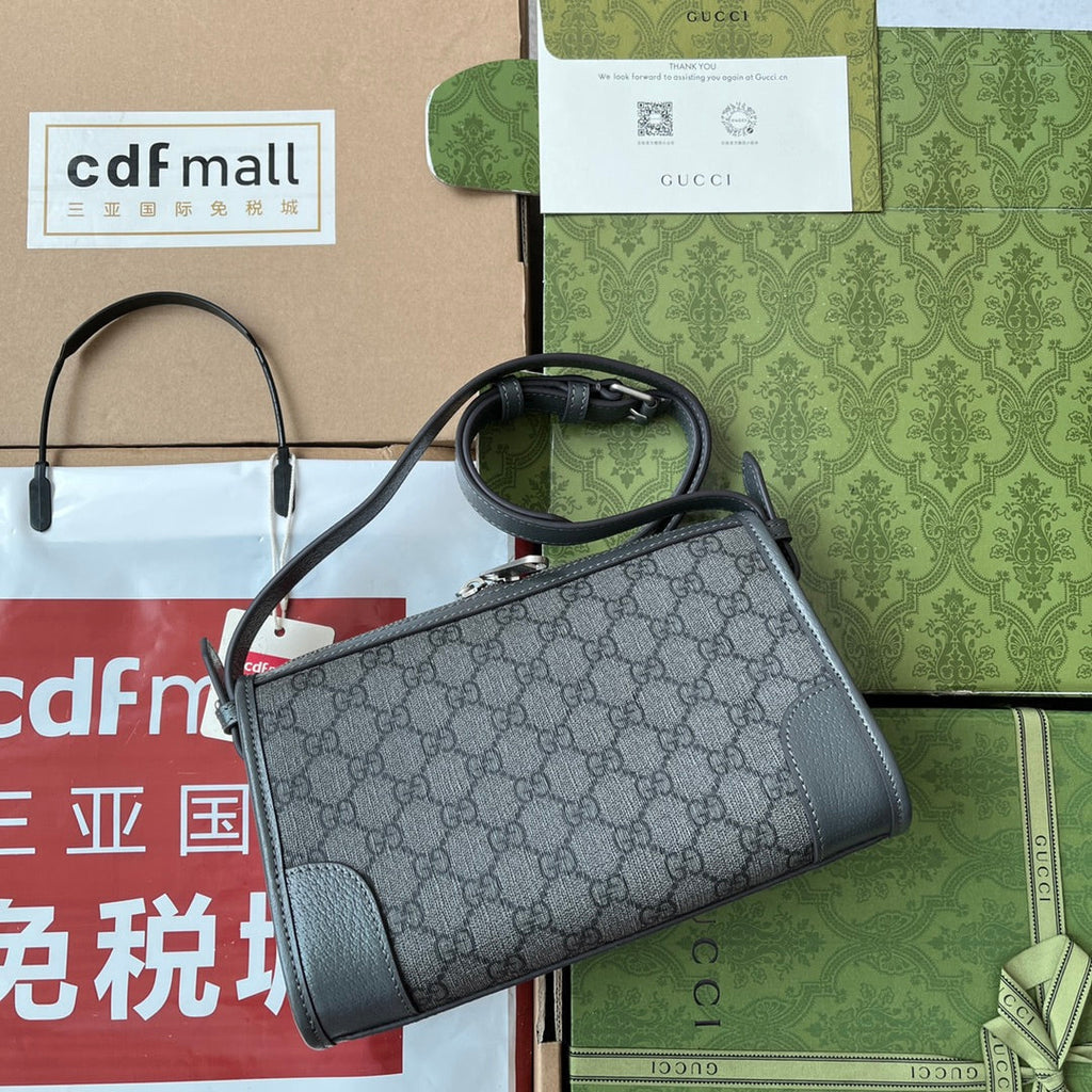 OPHIDIA MESSENGER BAG 35 IN GREY BLACK GG CALFSKIN