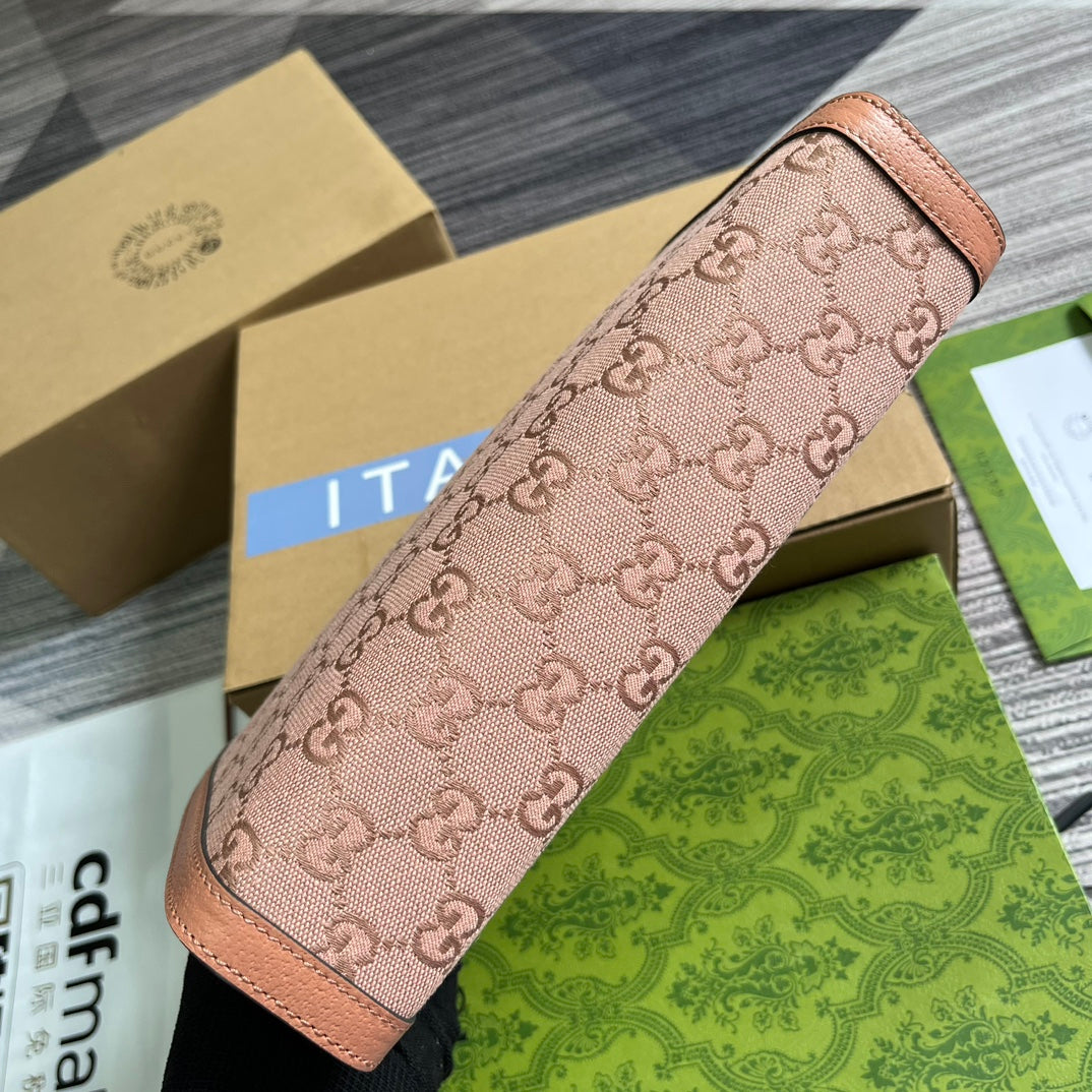 OPHIDIA GG 27 BAG IN LIGHT PINK CANVAS AND CALFKSKIN