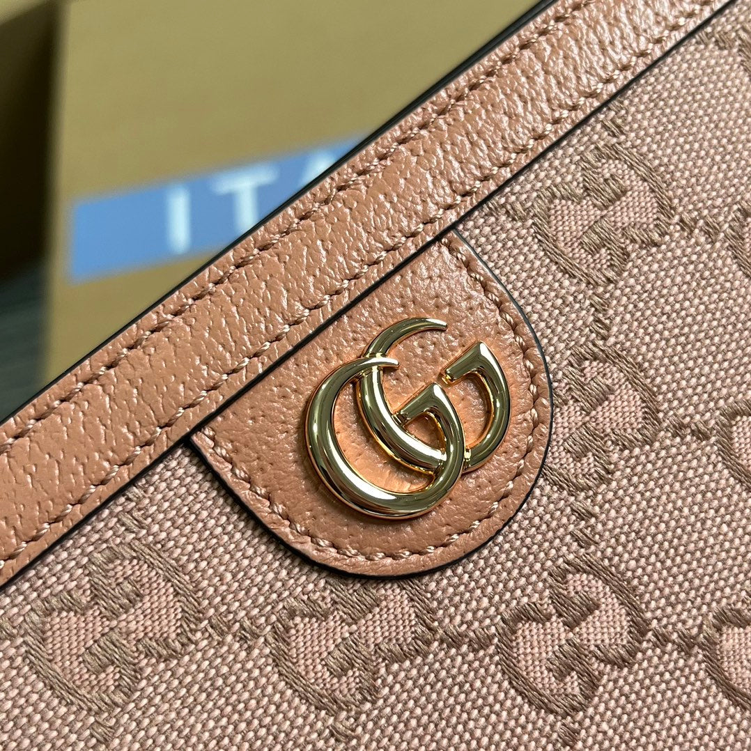 OPHIDIA GG 27 BAG IN LIGHT PINK CANVAS AND CALFKSKIN