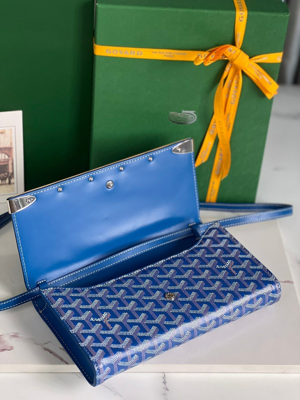 MONTE-CARLO PM CLUTCH 25 IN SAPPHIRE BLUE GOYARDINE CANVAS