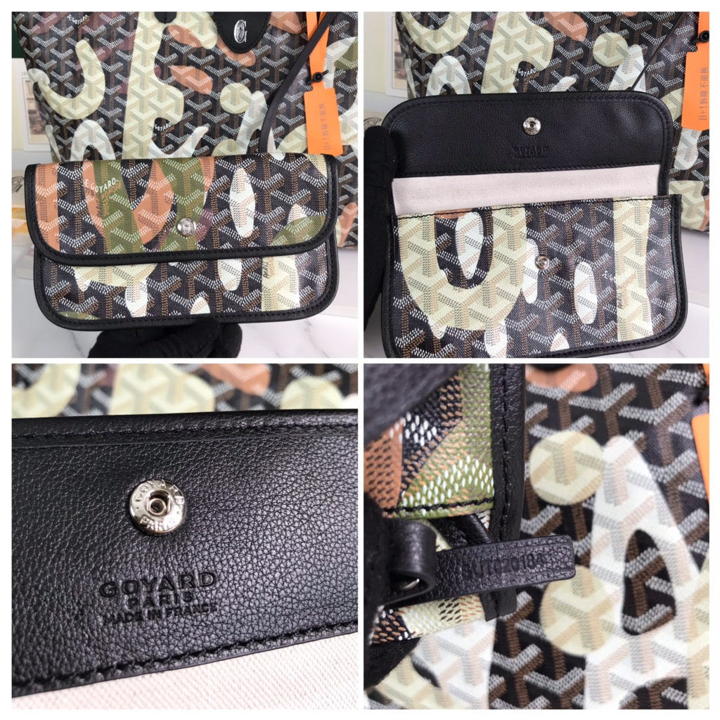 SAINT LOUIS PM BAG 34 IN GREEN LETTRES CAMOUFLAGE GOYARDINE CANVAS