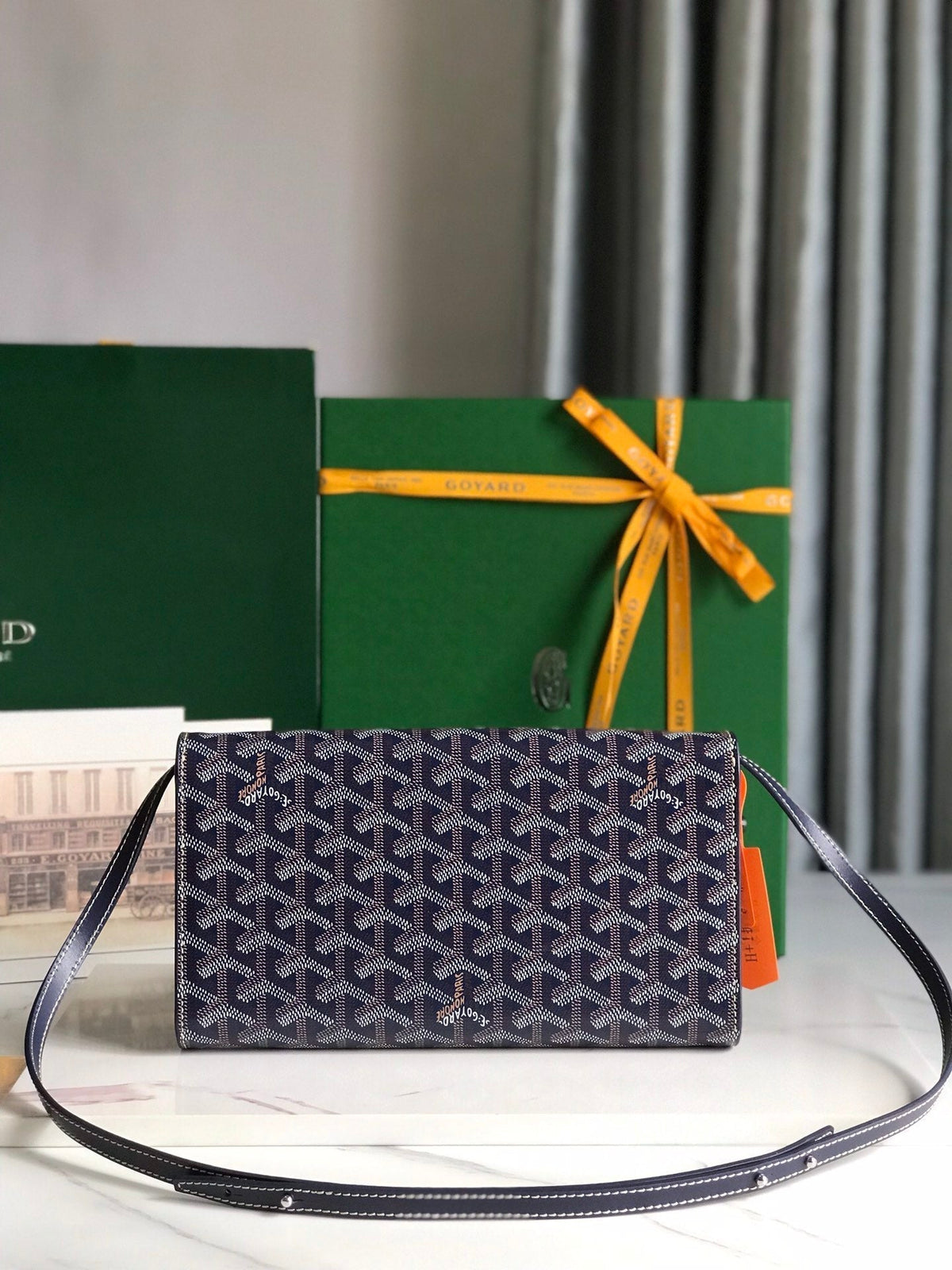 MONTE-CARLO PM CLUTCH 25 IN NAVY BLUE GOYARDINE CANVAS