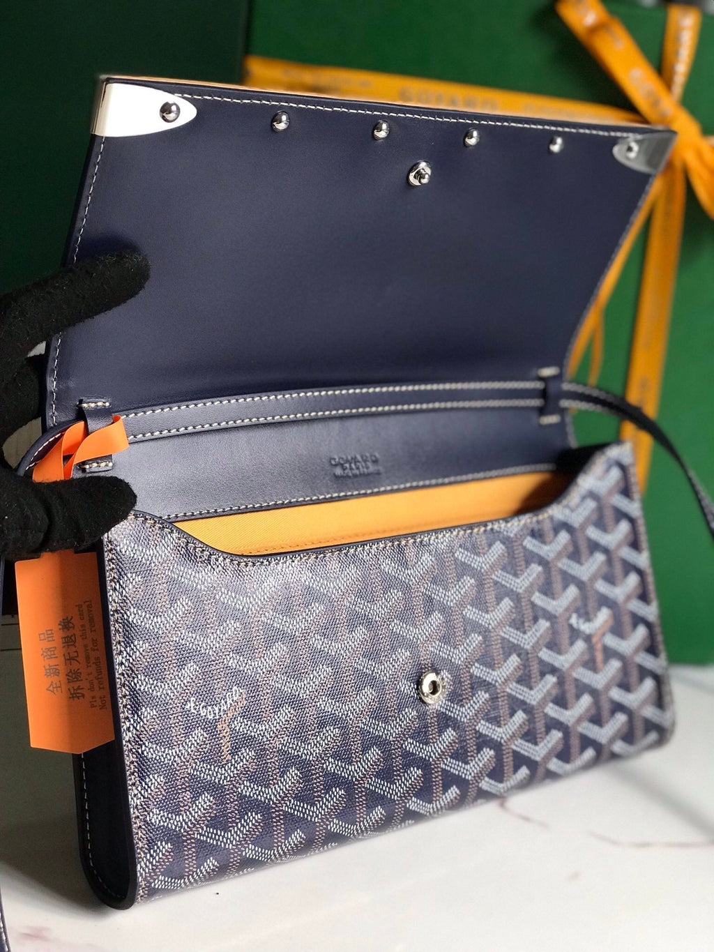 MONTE-CARLO PM CLUTCH 25 IN NAVY BLUE GOYARDINE CANVAS