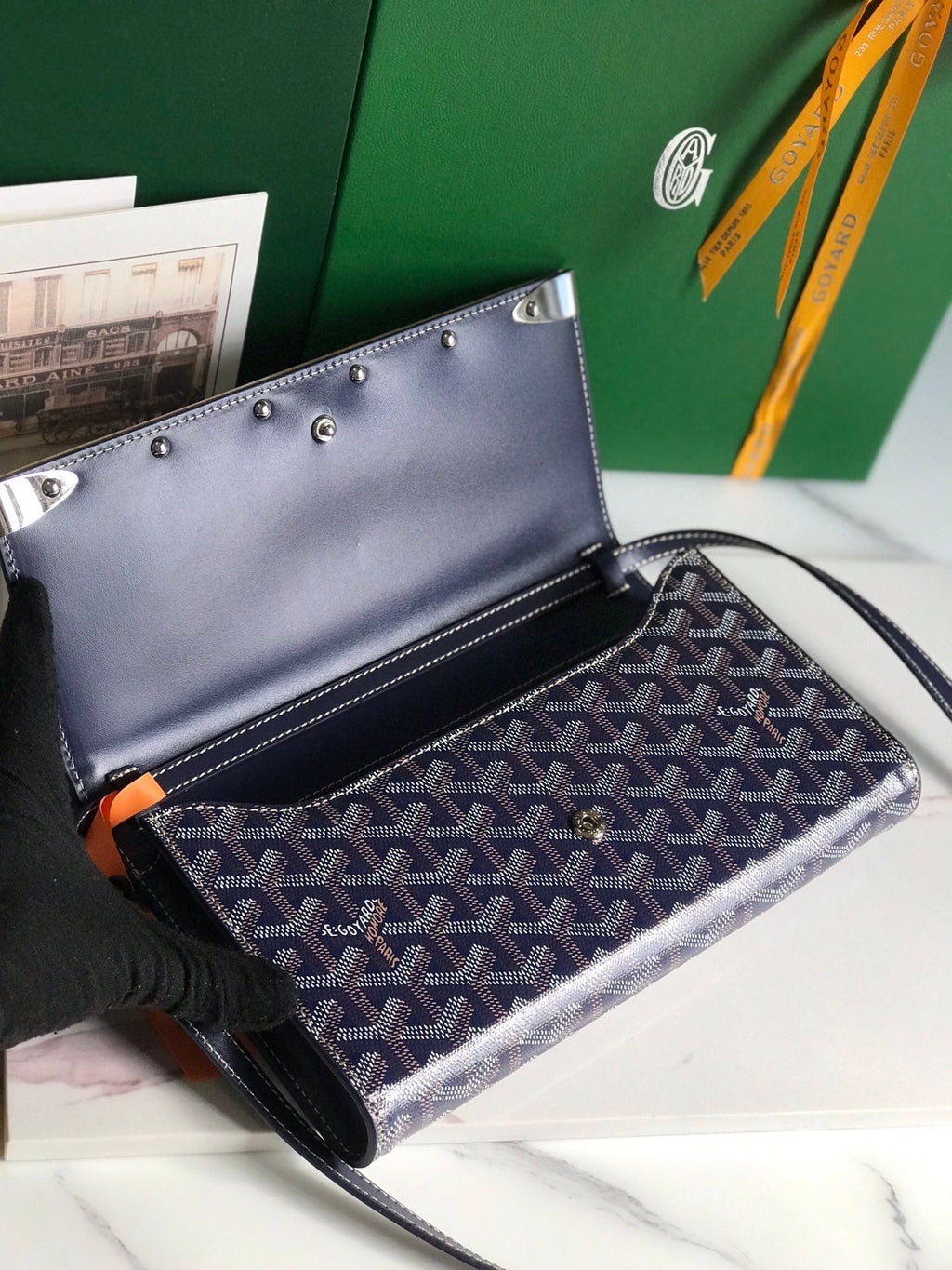 MONTE-CARLO PM CLUTCH 25 IN NAVY BLUE GOYARDINE CANVAS