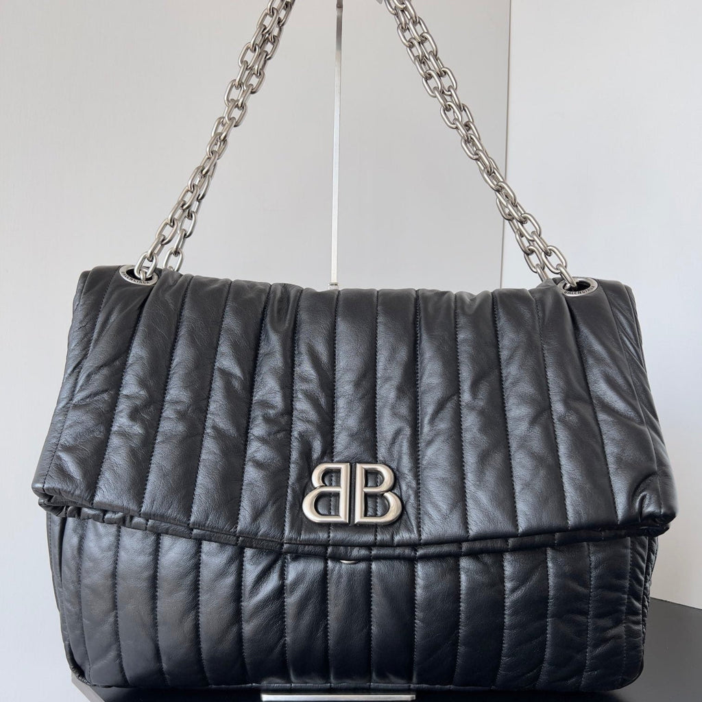 MONACO BAG 43 IN BLACK QUILTED THIN CALFSKIN SILVER HARDWARE