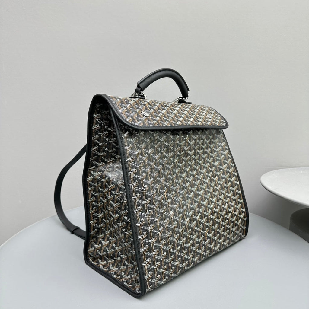 LEGER BACKPACK 37 IN BLACK GOYARDINE CANVAS WITH CALFSKIN TRIM