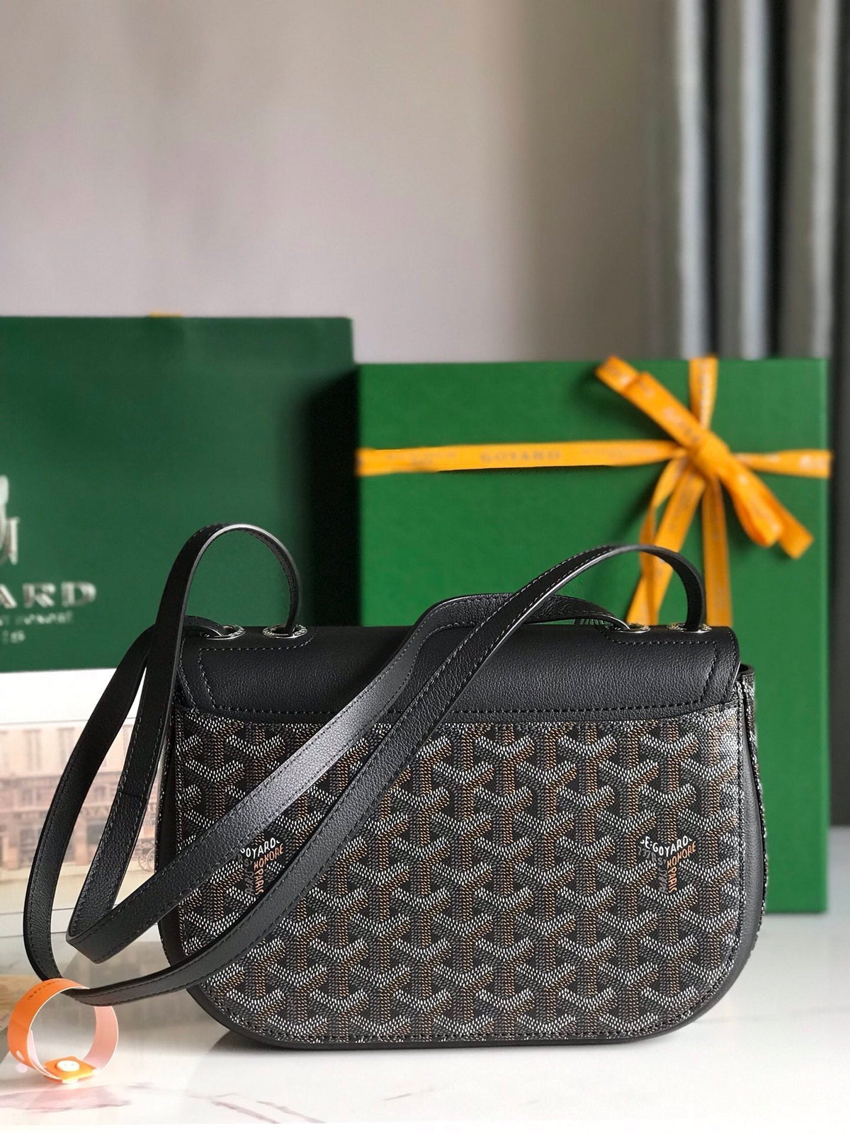 233 BAG 25 IN BLACK CALFKIN AND GOYARDINE CANVAS