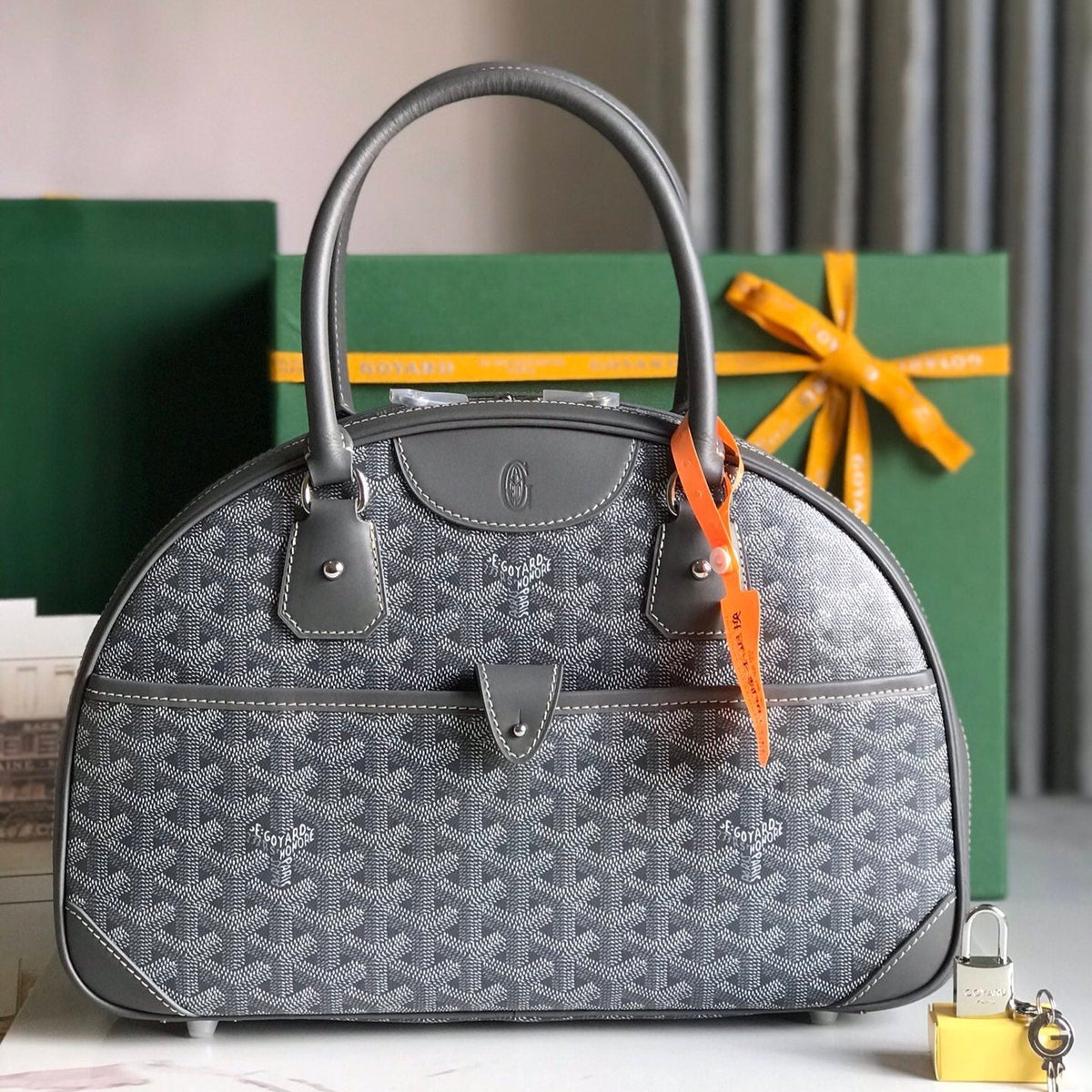 SAINT JEANNE BAG 35 IN GREY GOYARDINE CANVAS AND CALFSKIN