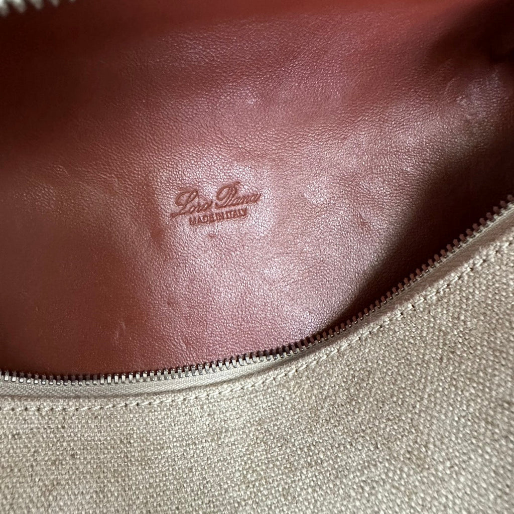 EXTRA POCKET BACKPACK L23.5 IN WHITE CANVAS AND BRONZE BROWN CALFSKIN