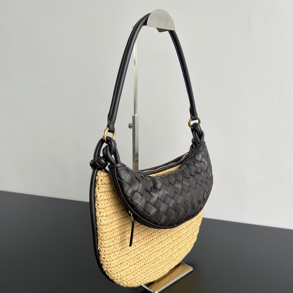 GEMELLI SHOULDER BAG 36 IN BEIGE RAFFIA AND FONDANT LAMBSKIN