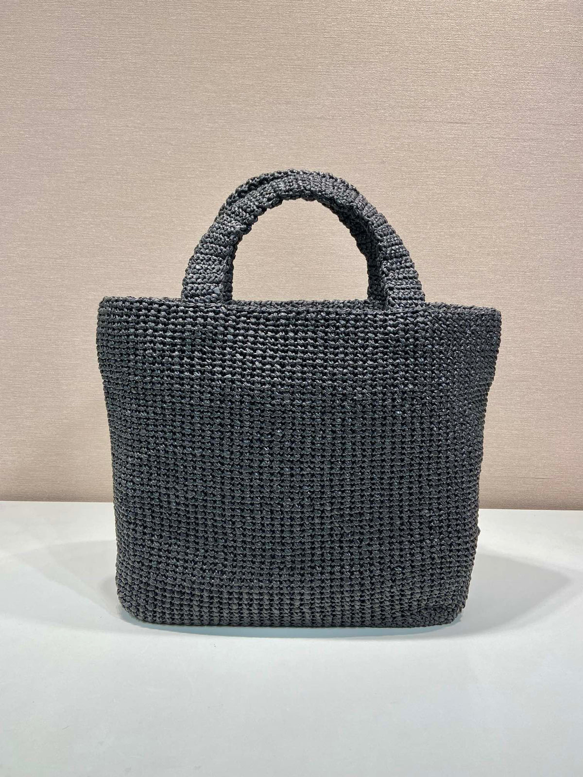 LARGE CROCHET TOTE BAG 47 IN BLACK MIX YELLOW RAFFIA