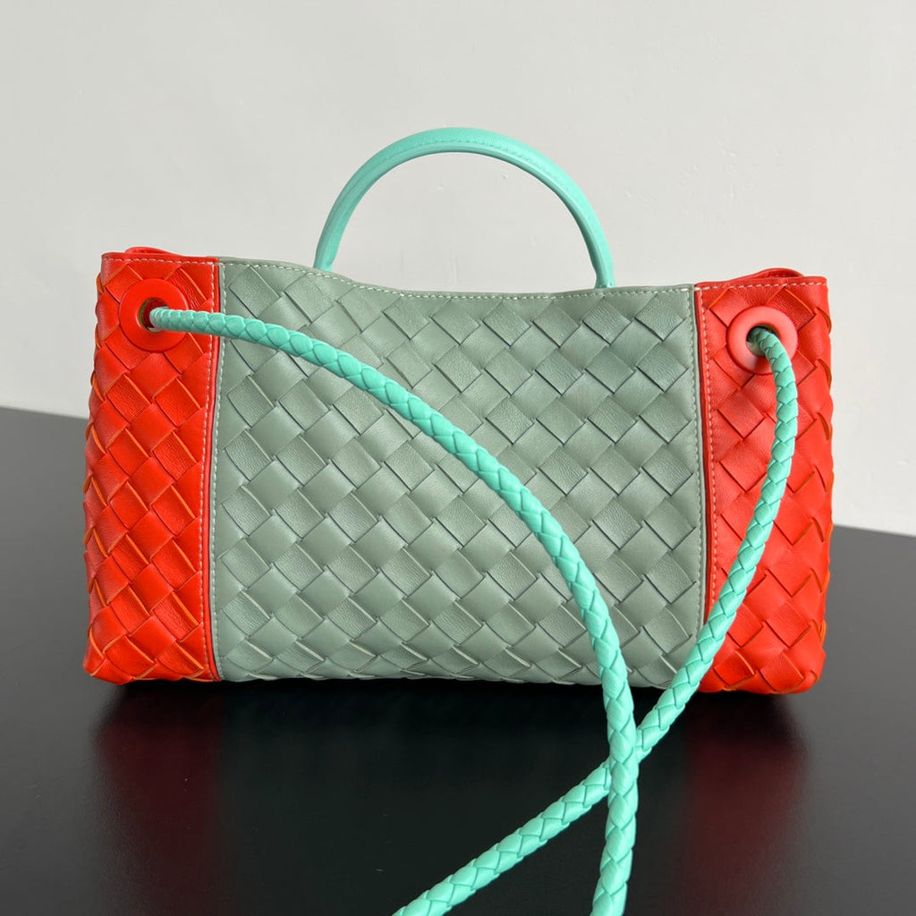 EAST WEST ANDIAMO BAG 29 IN ORANGE AND LIGHT GREEN CALFSKIN