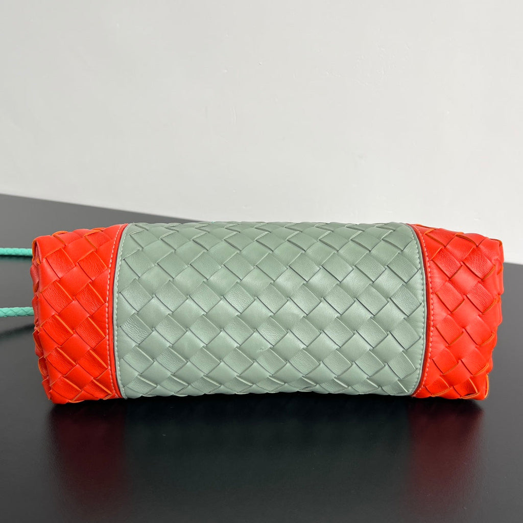 EAST WEST ANDIAMO BAG 29 IN ORANGE AND LIGHT GREEN CALFSKIN