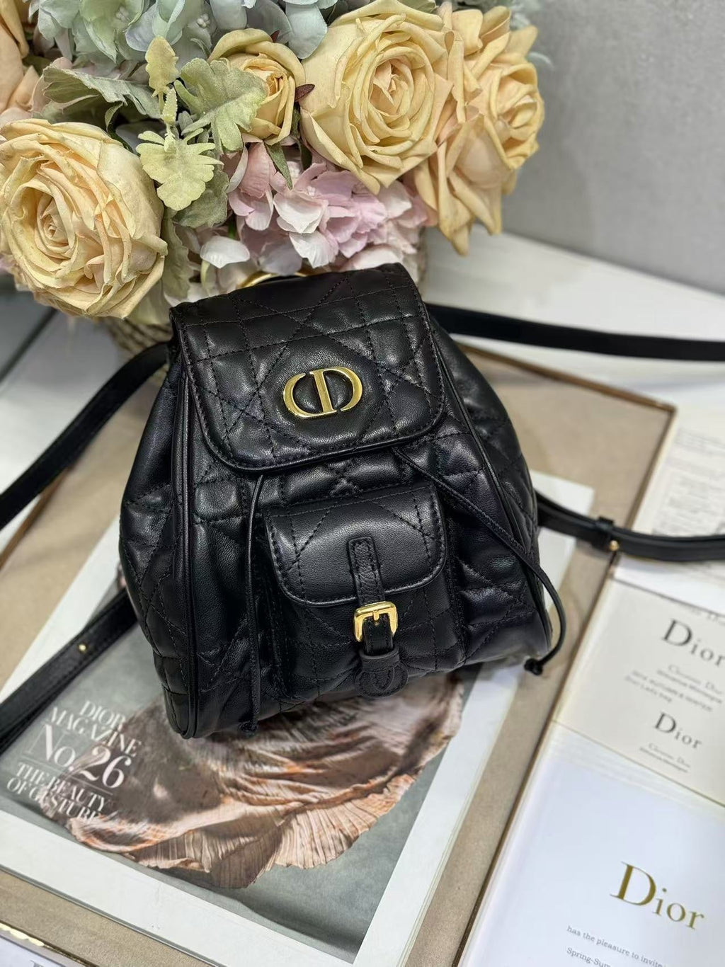 SMALL CARO BACKPACK 20 IN BLACK MACROCANNAGE LAMBSKIN