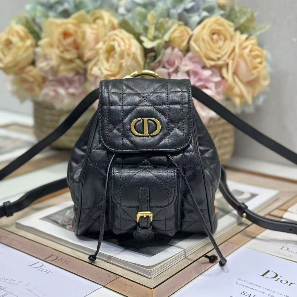 SMALL CARO BACKPACK 20 IN BLACK MACROCANNAGE LAMBSKIN