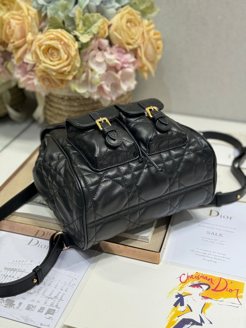 MEDIUM CARO BACKPACK 27 IN BLACK MACROCANNAGE LAMBSKIN