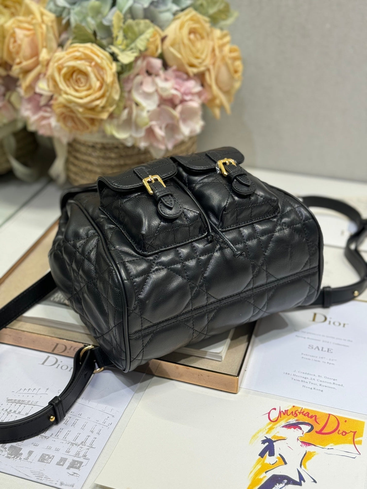 MEDIUM CARO BACKPACK 27 IN BLACK MACROCANNAGE LAMBSKIN
