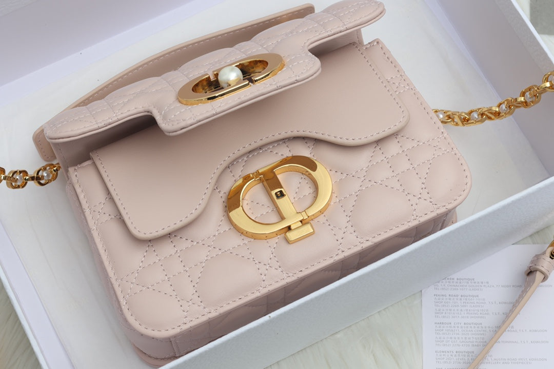 JOLIE TOP HANDLE BAG 19 IN PALE PINK CANNAGE CALFSKIN